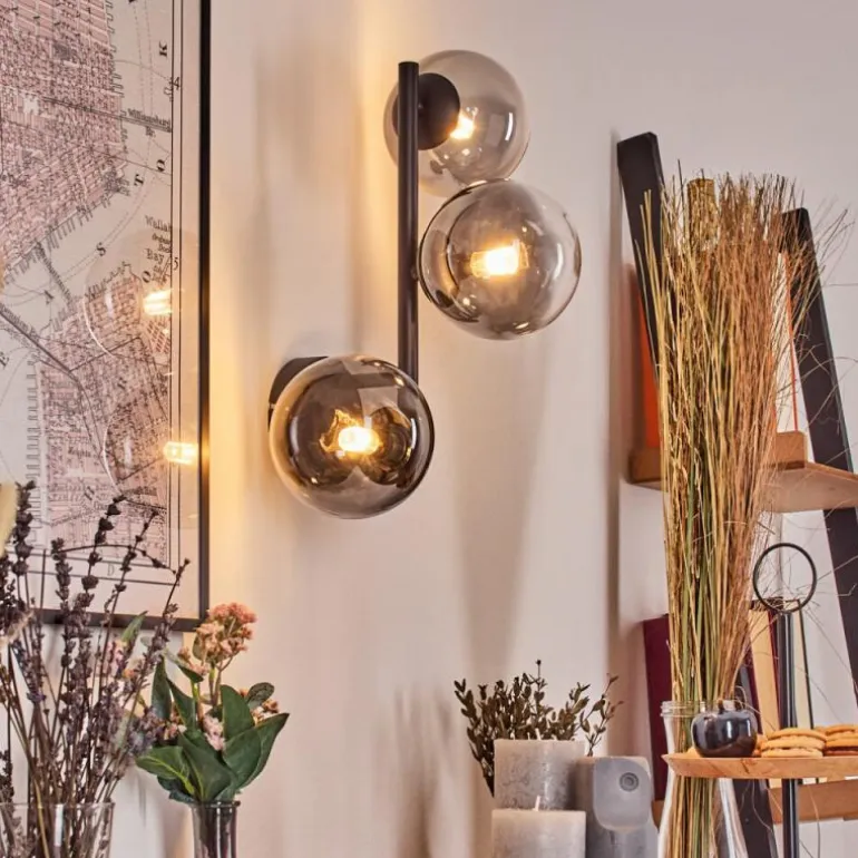 Chehalis Boule lumineuse, Applique murale 28 cm Chrome, Clair, Fumé, 3 lumières