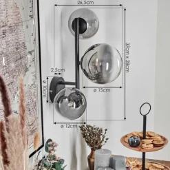 Chehalis Boule lumineuse, Applique murale 23 cm Chrome, Clair, Fumé, 3 lumières