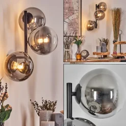 Chehalis Boule lumineuse, Applique murale 33 cm Chrome, Clair, Fumé, 3 lumières