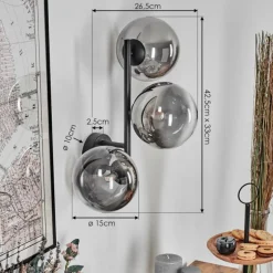 Chehalis Boule lumineuse, Applique murale 33 cm Chrome, Clair, Fumé, 3 lumières