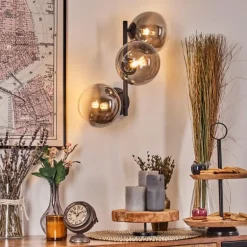 Chehalis Boule lumineuse, Applique murale 33 cm Chrome, Clair, Fumé, 3 lumières