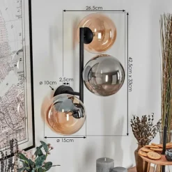 Chehalis Boule lumineuse, Applique murale Ambre, Fumé, 3 lumières