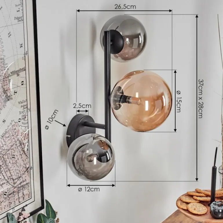 Chehalis Boule lumineuse, Applique murale Ambre, Fumé, 3 lumières