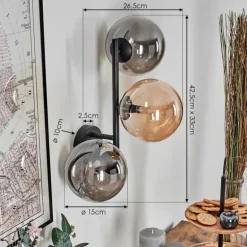 Chehalis Boule lumineuse, Applique murale Ambre, Fumé, 3 lumières