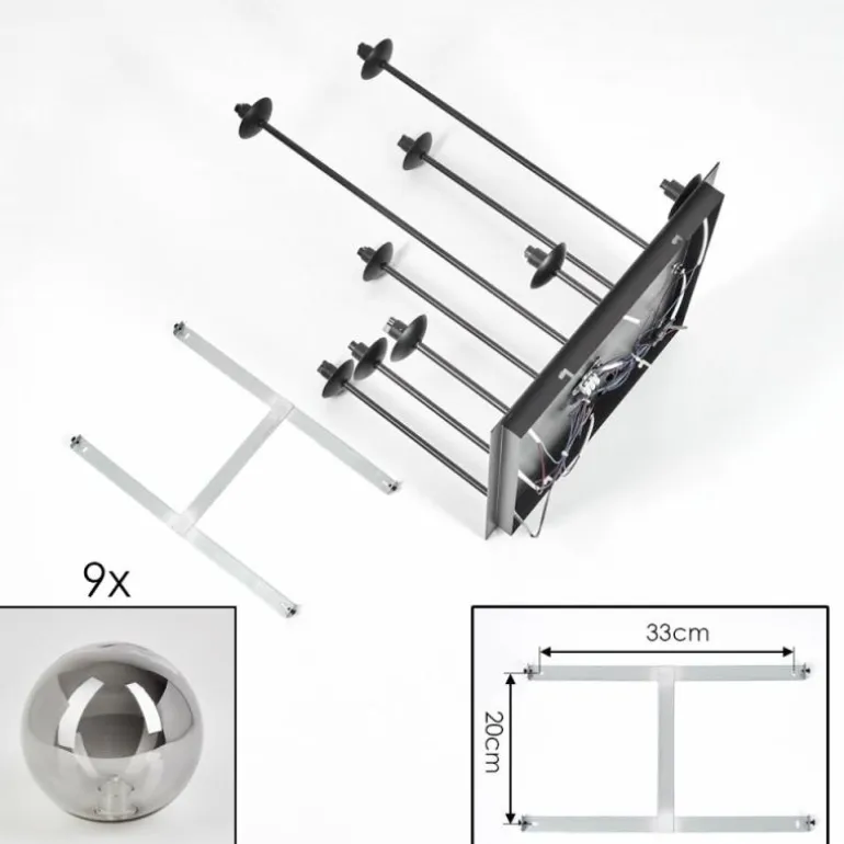 Chehalis Plafonnier, Boule lumineuse Fumé, 9 lumières