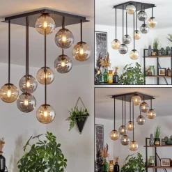 Chehalis Plafonnier, Boule lumineuse Ambre, Fumé, 9 lumières