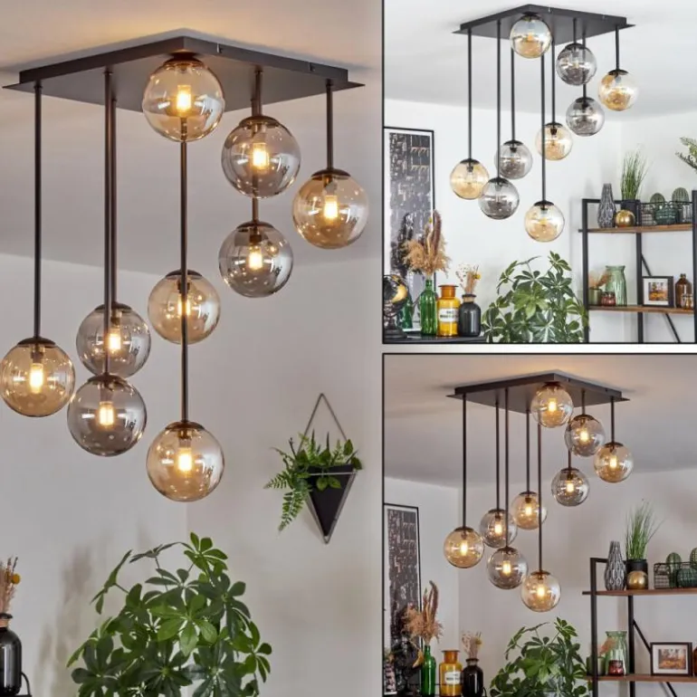 Chehalis Plafonnier, Boule lumineuse Ambre, Fumé, 9 lumières