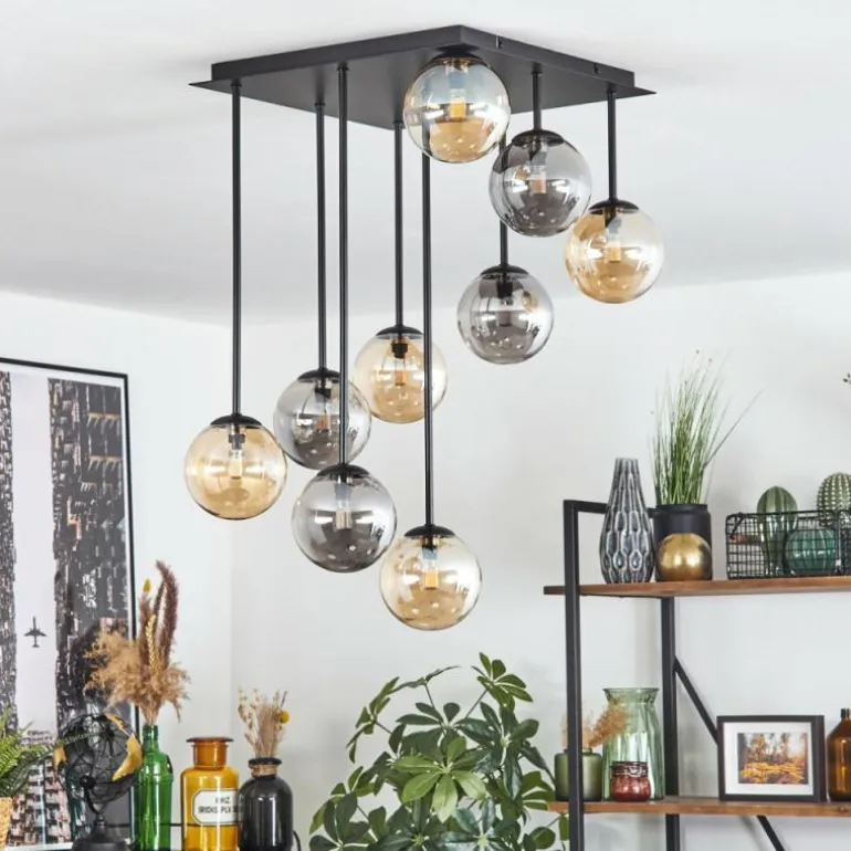 Chehalis Plafonnier, Boule lumineuse Ambre, Fumé, 9 lumières