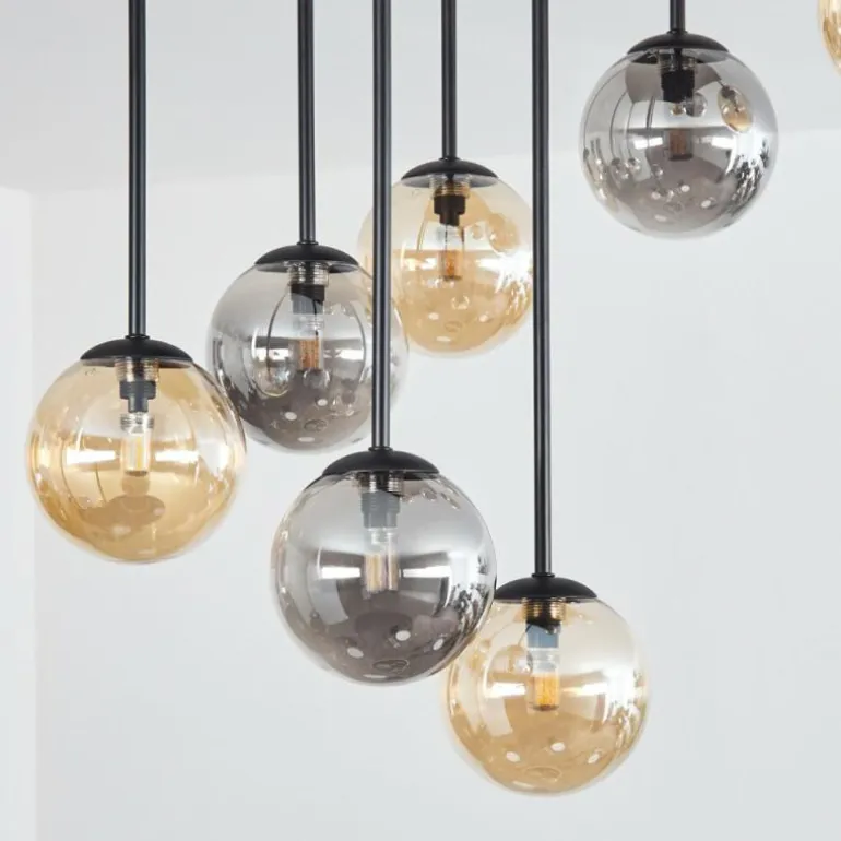 Chehalis Plafonnier, Boule lumineuse Ambre, Fumé, 9 lumières