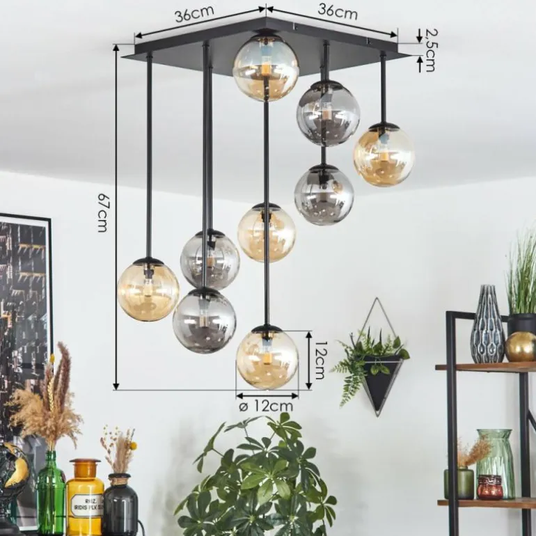Chehalis Plafonnier, Boule lumineuse Ambre, Fumé, 9 lumières