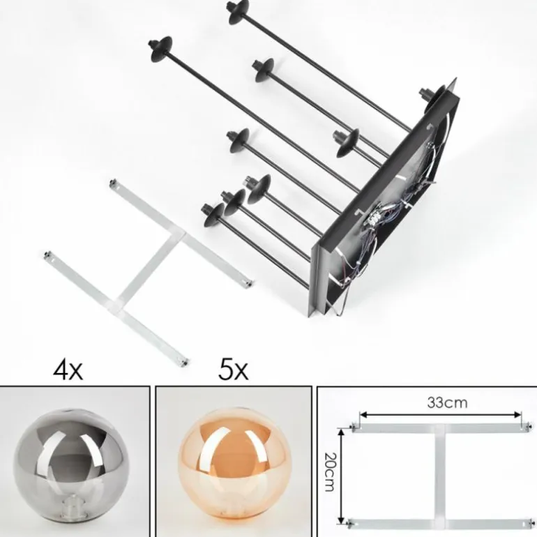 Chehalis Plafonnier, Boule lumineuse Ambre, Fumé, 9 lumières