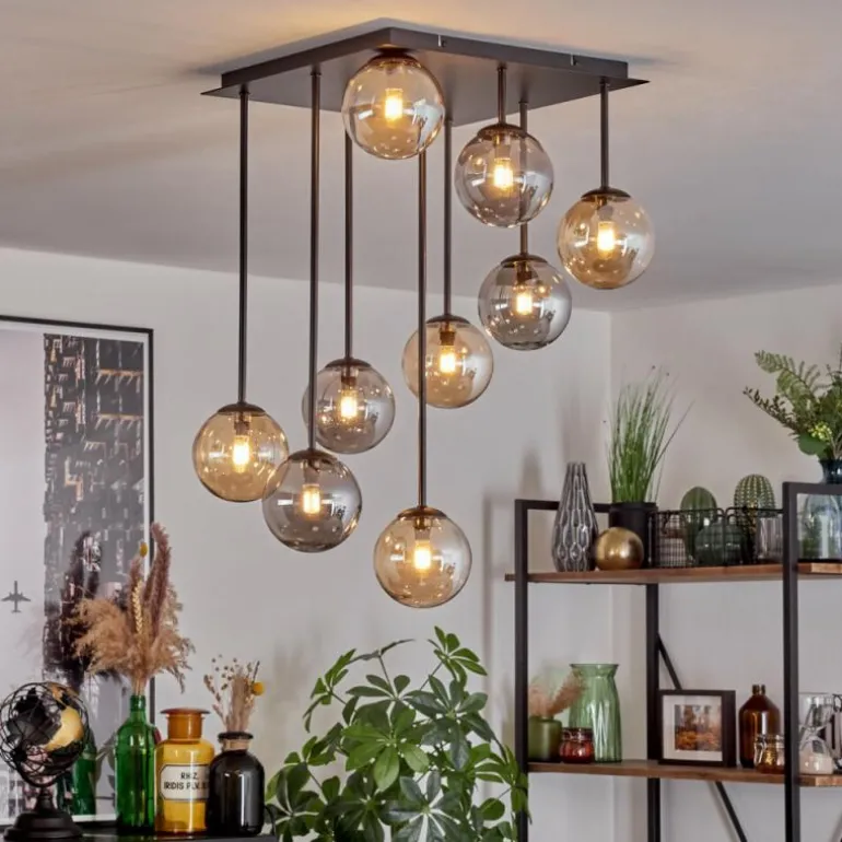 Chehalis Plafonnier, Boule lumineuse Ambre, Fumé, 9 lumières