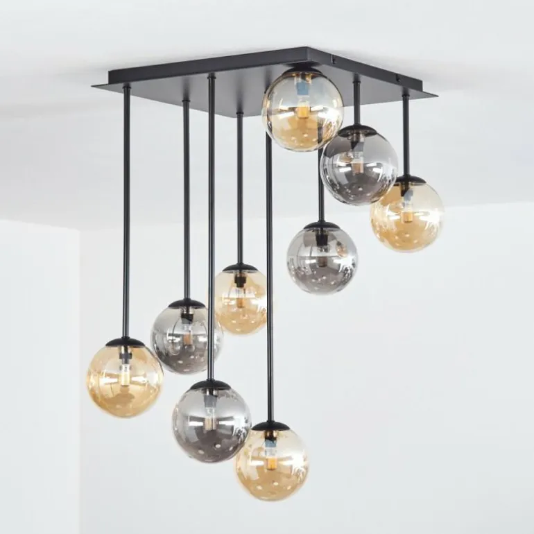 Chehalis Plafonnier, Boule lumineuse Ambre, Fumé, 9 lumières
