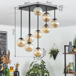 Chehalis Plafonnier, Boule lumineuse Ambre, 9 lumières