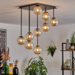 Chehalis Plafonnier, Boule lumineuse Ambre, 9 lumières