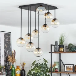 Chehalis Plafonnier, Boule lumineuse Ambre, Clair, 9 lumières