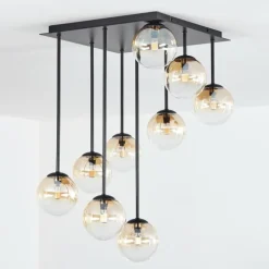 Chehalis Plafonnier, Boule lumineuse Ambre, Clair, 9 lumières