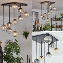 Chehalis Plafonnier, Boule lumineuse Ambre, Clair, Fumé, 9 lumières