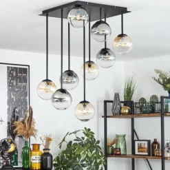 Chehalis Plafonnier, Boule lumineuse Ambre, Clair, Fumé, 9 lumières