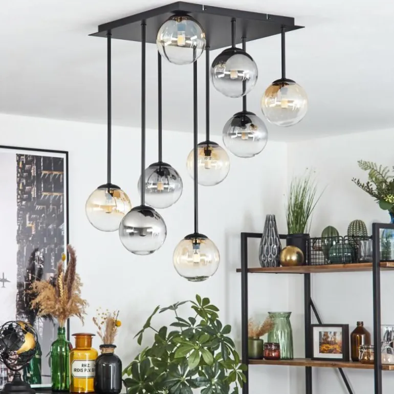 Chehalis Plafonnier, Boule lumineuse Ambre, Clair, Fumé, 9 lumières