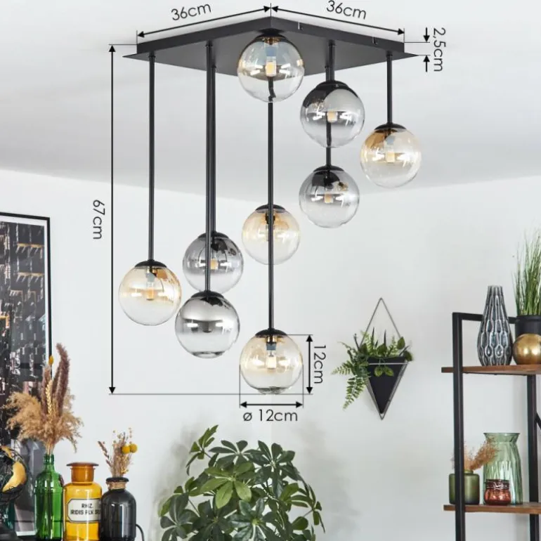 Chehalis Plafonnier, Boule lumineuse Ambre, Clair, Fumé, 9 lumières