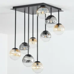 Chehalis Plafonnier, Boule lumineuse Ambre, Clair, Fumé, 9 lumières