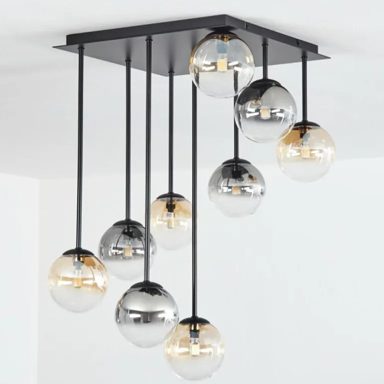 Chehalis Plafonnier, Boule lumineuse Ambre, Clair, Fumé, 9 lumières