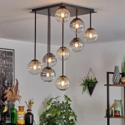 Chehalis Plafonnier, Boule lumineuse Ambre, Clair, Fumé, 9 lumières