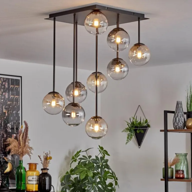 Chehalis Plafonnier, Boule lumineuse Ambre, Clair, Fumé, 9 lumières