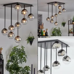Chehalis Plafonnier, Boule lumineuse Chrome, Clair, Fumé, 9 lumières