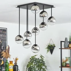 Chehalis Plafonnier, Boule lumineuse Chrome, Clair, Fumé, 9 lumières