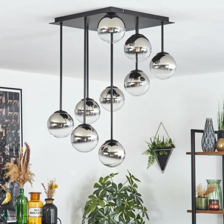 Chehalis Plafonnier, Boule lumineuse Chrome, Clair, Fumé, 9 lumières