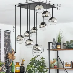 Chehalis Plafonnier, Boule lumineuse Chrome, Clair, Fumé, 9 lumières