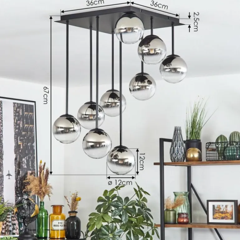 Chehalis Plafonnier, Boule lumineuse Chrome, Clair, Fumé, 9 lumières