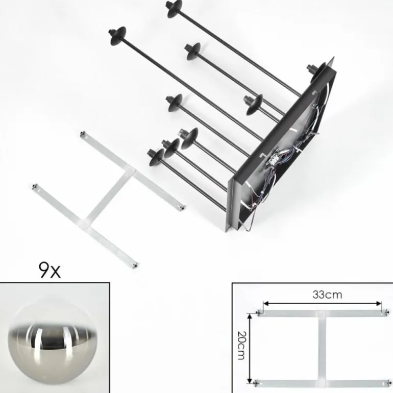 Chehalis Plafonnier, Boule lumineuse Chrome, Clair, Fumé, 9 lumières