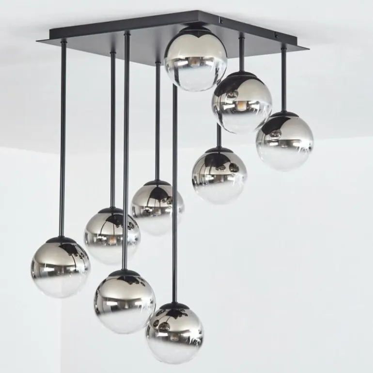 Chehalis Plafonnier, Boule lumineuse Chrome, Clair, Fumé, 9 lumières