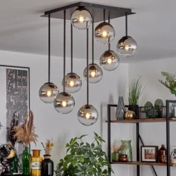 Chehalis Plafonnier, Boule lumineuse Chrome, Clair, Fumé, 9 lumières