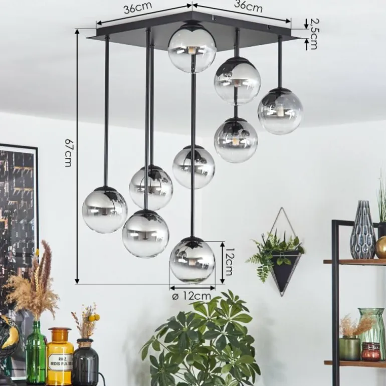 Chehalis Plafonnier, Boule lumineuse Clair, Fumé, 9 lumières