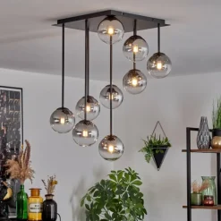 Chehalis Plafonnier, Boule lumineuse Clair, Fumé, 9 lumières