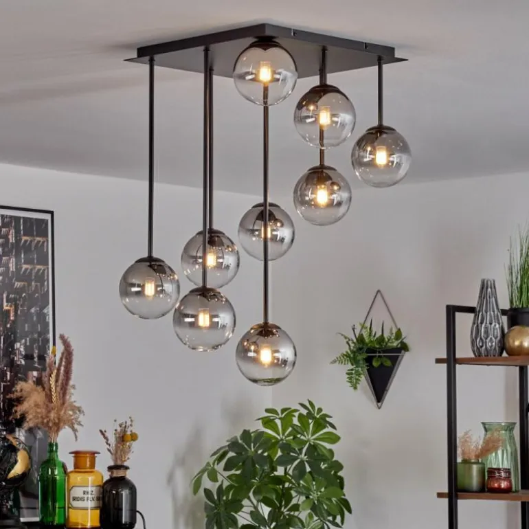 Chehalis Plafonnier, Boule lumineuse Clair, Fumé, 9 lumières
