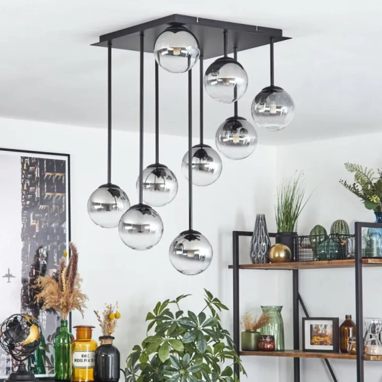 Chehalis Plafonnier, Boule lumineuse Clair, Fumé, 9 lumières
