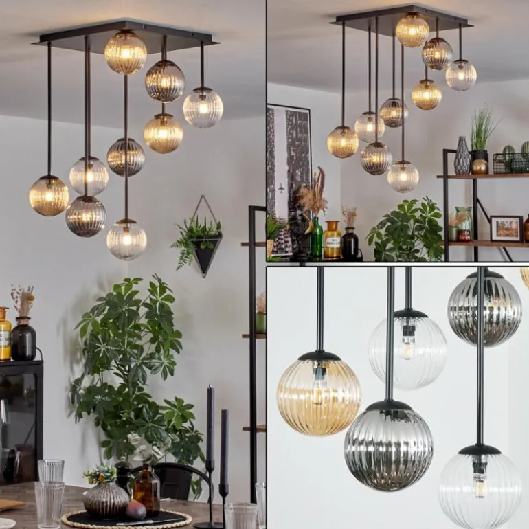 Chehalis Plafonnier, Boule lumineuse Ambre, Clair, Fumé, 9 lumières