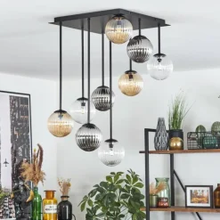 Chehalis Plafonnier, Boule lumineuse Ambre, Clair, Fumé, 9 lumières