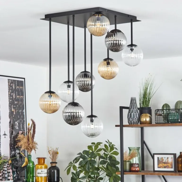 Chehalis Plafonnier, Boule lumineuse Ambre, Clair, Fumé, 9 lumières