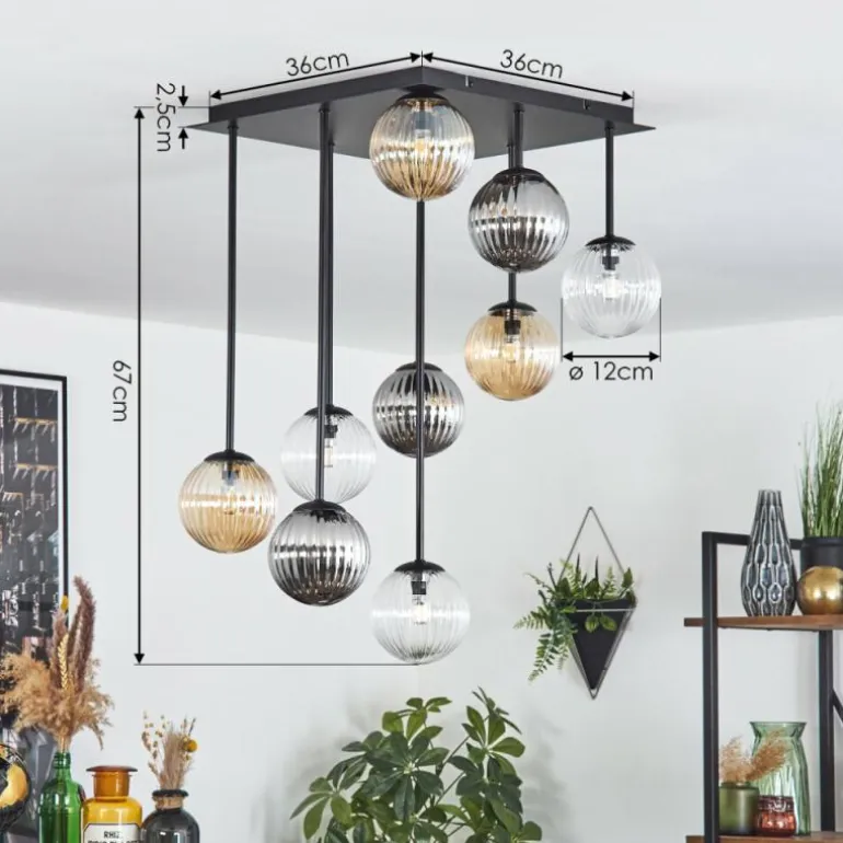 Chehalis Plafonnier, Boule lumineuse Ambre, Clair, Fumé, 9 lumières