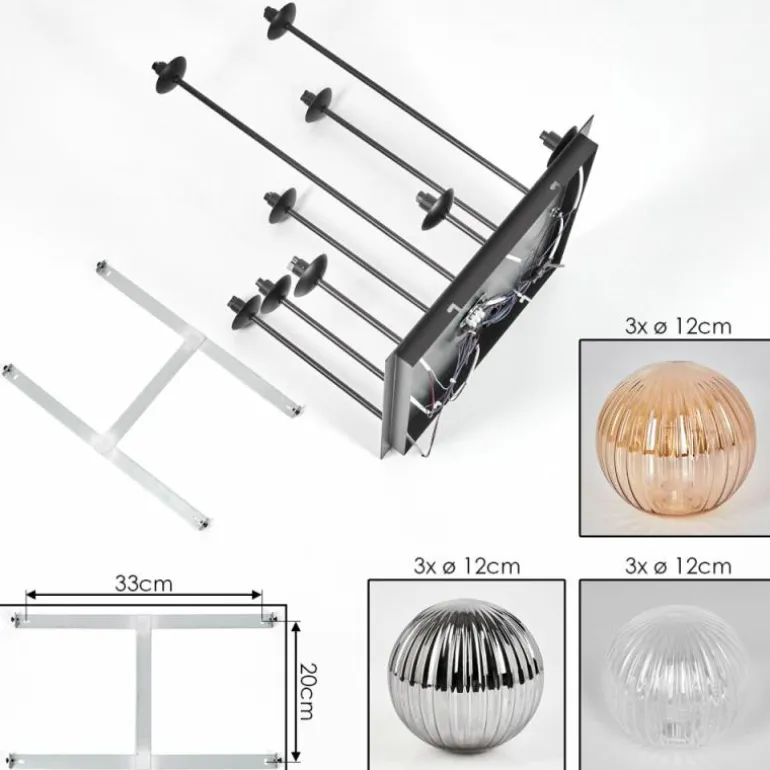 Chehalis Plafonnier, Boule lumineuse Ambre, Clair, Fumé, 9 lumières
