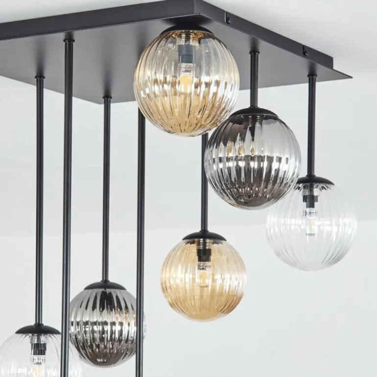 Chehalis Plafonnier, Boule lumineuse Ambre, Clair, Fumé, 9 lumières