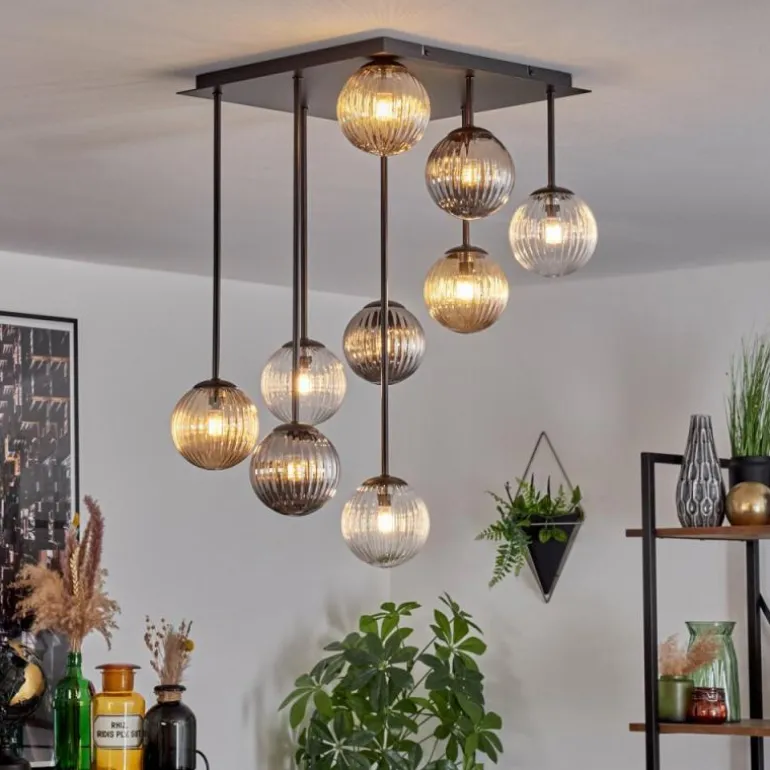 Chehalis Plafonnier, Boule lumineuse Ambre, Clair, Fumé, 9 lumières