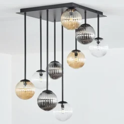 Chehalis Plafonnier, Boule lumineuse Ambre, Clair, Fumé, 9 lumières