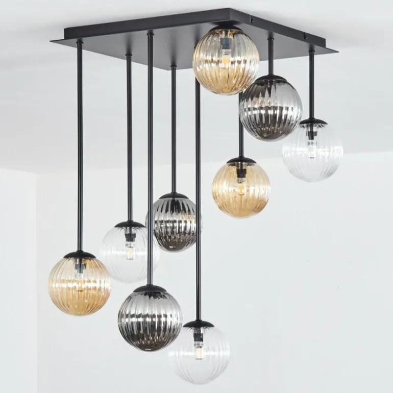 Chehalis Plafonnier, Boule lumineuse Ambre, Clair, Fumé, 9 lumières